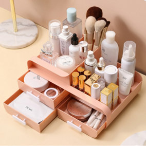 Pink 3 Drawers Multifunctional Plastic Makeup Storage Desk Organizer for Stationery Marker Pens