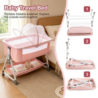 Pink 3-in-1 Baby Crib Frame Travel Cot Rocker Cradle Canopy versatile ...