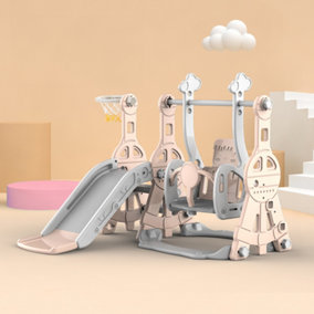 Pink 3 In 1 Toddler Slide and Swing Set Kids Climbing Playset