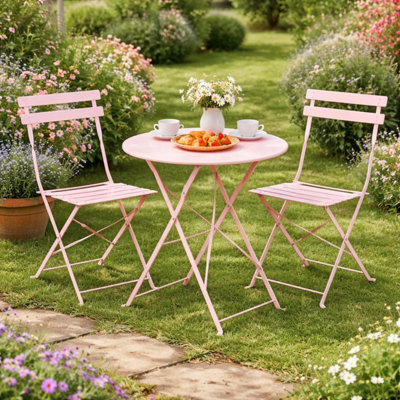 Pink 3 Piece Folding Outdoor Table and Chairs Set