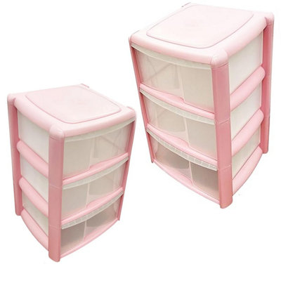Pink 3 Storage Tower Unit With Clear Spacious Drawers For Home Office Schools