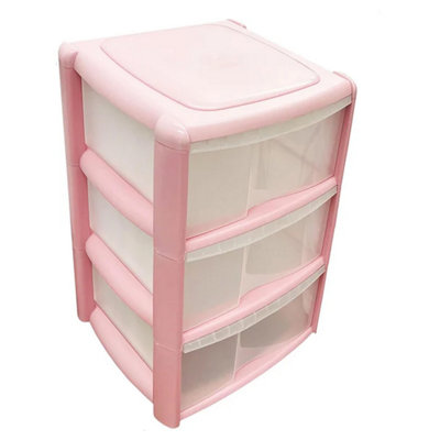 Pink 3 Storage Tower Unit With Clear Spacious Drawers For Home Office Schools