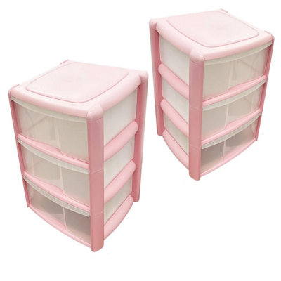 Pink 3 Storage Tower Unit With Clear Spacious Drawers For Home Office ...