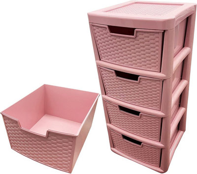 Pink 4 Drawer Modular Rattan Storage Tower Unit For Home & Office