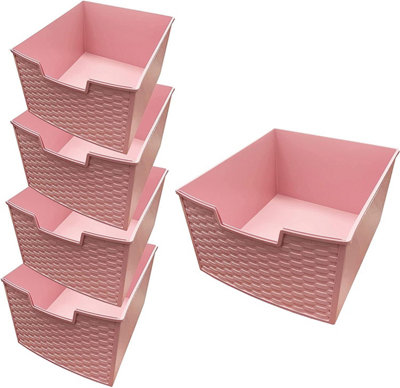 Pink 4 Drawer Modular Rattan Storage Tower Unit For Home & Office