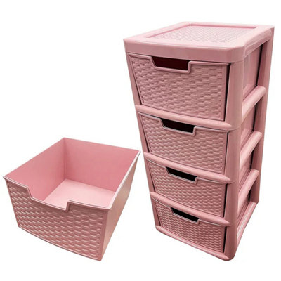 Pink 4 Drawer Spacious Rattan Effect Storage Unit For Home & Office