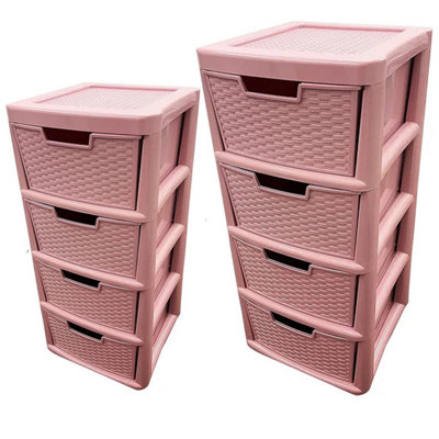 Pink 4 Drawer Spacious Rattan Effect Storage Unit For Home & Office