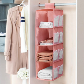 Pink 4 Tier Closet Hanging Wardrobe Storage Organizer Oxford Storage Box 22cm D x 80cm H
