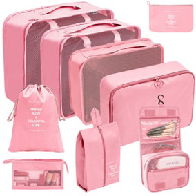 Pink 9PC Cosmetic Washing Outdoor Luggage Storage Bag
