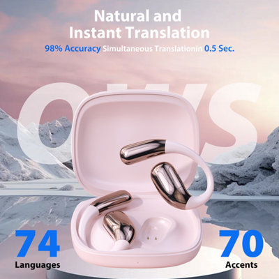 Pink A38 Translation Earbuds Real Time, Translator Earbuds for