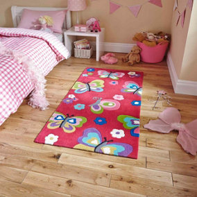 Pink Acrylic Easy to Clean Abstract Handmade Kids Modern Rug for Living Room, Bedroom - 70cm X 140cm