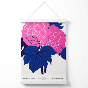 Pink and Blue Allium Flower Market Gallery Poster with Hanger / 33cm / White