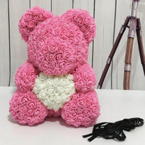 Pink and White 40CM Artificial  Rose Teddy Bear Festivals Gift with Box and LED Light