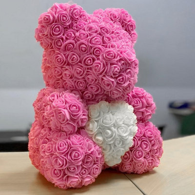 Pink and White 40CM Artificial  Rose Teddy Bear Festivals Gift with Box and LED Light