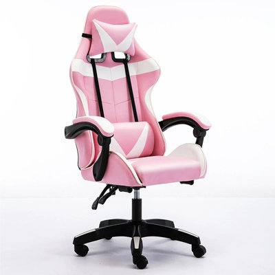 Pink and cheap white computer chair