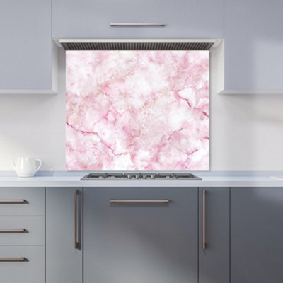 Pink And White Quartz Effect Premium Glass Kitchen Splashback W700mm x ...
