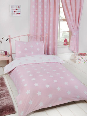 Pink and White Stars 4 in 1 Junior Bedding Bundle Set (Duvet, Pillow