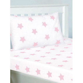 Pink and White Stars Double Fitted Sheet and Pillowcase Set