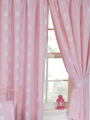 Pink and White Stars Lined 72'' Curtains