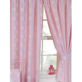 Pink and White Stars Lined 72'' Curtains