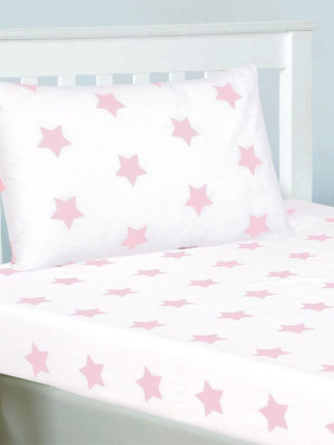 Pink and White Stars Single Fitted Sheet and Pillowcase Set