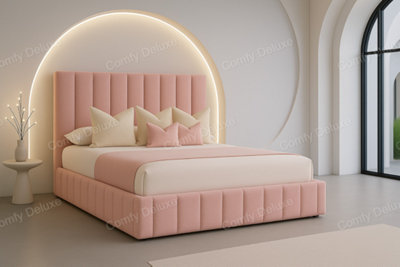 Pink Astra Plush 6FT Superking Bed Frame With 54inch Headboard Solid Base