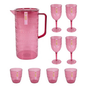 Pink Aztec 9pc Drinks Set Wine Goblets Tumblers Pitcher Reusable BBQ Summer Party Tableware Cups Jug Drinking