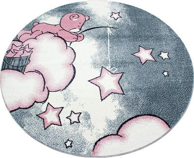 Pink Baby Bear Stars Cirlce Rug - Kids - 120cm
