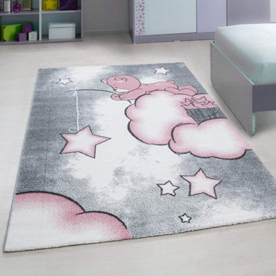 Pink Baby Bear Stars Rug - Kids - 160x230cm | DIY at B&Q