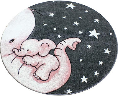 Pink Baby Elephant and Stars Cirlce Rug - Kids - 120cm