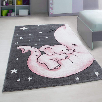 Pink Baby Elephant and Stars Rug - Kids - 160x230cm