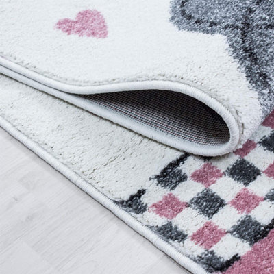 Pink Baby Elephant Hearts Rug - Kids - 120x170cm