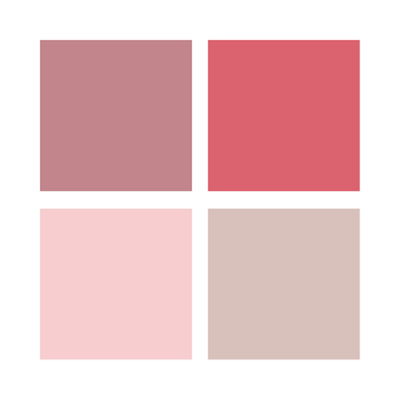 Colour swatch with four pink tones, from soft blush to deep rose.
