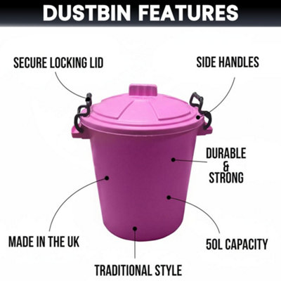 Pink Bin Clip Locking Lid Bin for Waste Bin Storage of Animal Feed Pink ...