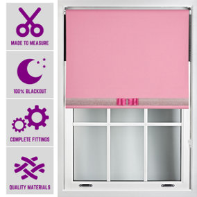 Pink Blackout Roller Blind with Silver Diamante & Pink Bow Free Cut Down Service by Furnished - (W)120cm x (L)165cm