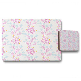 Pink & Blue Flower Design (Placemat & Coaster Set) / Default Title