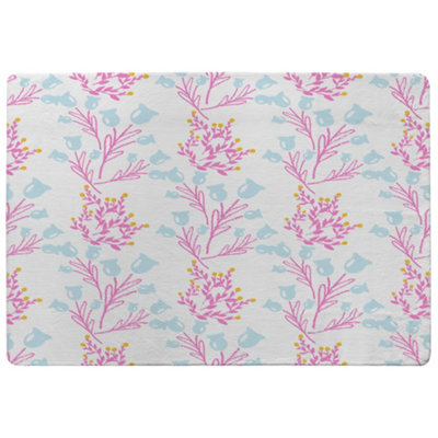 Pink & Blue Flower Design Special Soft Home Rug