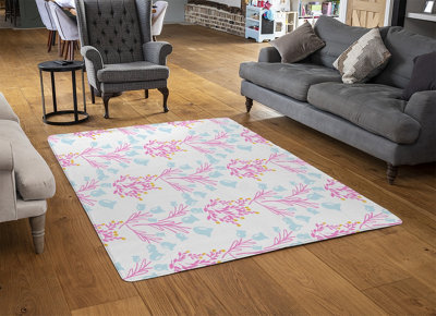 Pink & Blue Flower Design Special Soft Home Rug