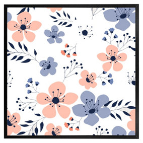 Pink & blue flowers (Picutre Frame) / 16x16" / Brown