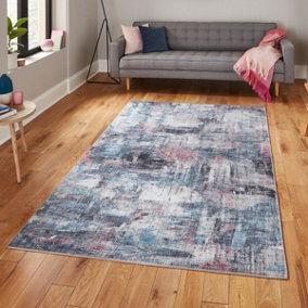 Pink Blue Modern Easy to Clean Abstract Rug For Dining Room Bedroom Living Room-150cm X 230cm