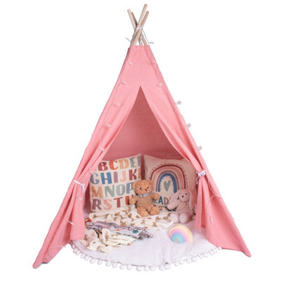 Pink Blush Teepee Stylish Kids Tent With Rug & Lights