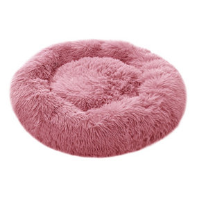 Pink Calming Round Donut Plush Dog Cuddler Bed 60cm Dia x 20cm H