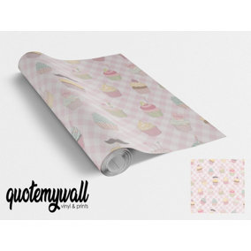 Pink Checked Cupcake Food Vinyl Sticker Wrap For Furniture & Kitchen Worktops