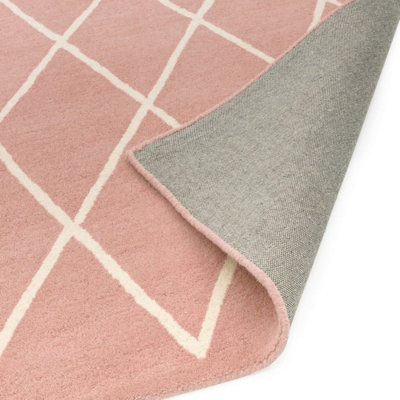 Pink Chequered Geometric Handmade Luxurious Modern Easy to clean Rug for Dining Room Bed Room and Living Room-80cm X 150cm