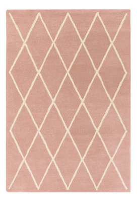 Pink Chequered Geometric Handmade Luxurious Modern Easy to clean Rug ...
