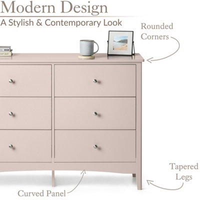 Pink Chest of Drawers Modern 6 Drawer Bedroom Storage Unit Furniture Cabinet