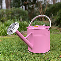 Pink & Chrome Metal Watering Can with Rose (9 Litre)