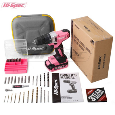 Pink Cordless Drill Driver Set 18V Electric Screwdriver With Battery 58 Pcs Kit