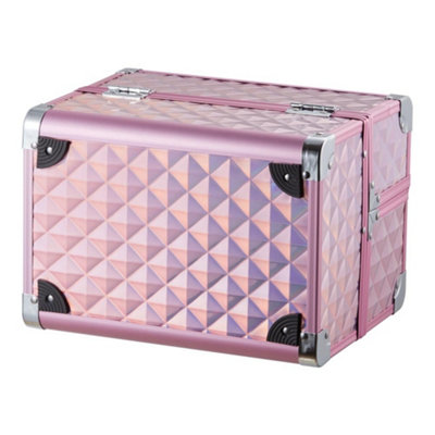 Pink Cosmetic Box 2 Trays with Mirror Professional Makeup Box Storage ...