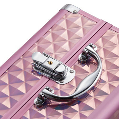Pink Cosmetic Box 2 Trays with Mirror Professional Makeup Box Storage ...